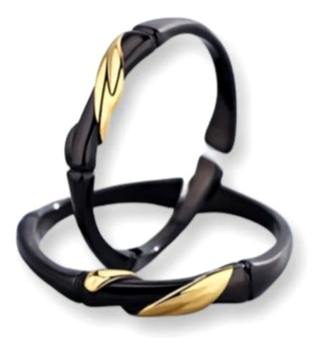 Set Anillos Pareja Calidad Oro Negro Bambú Elegante Regalo