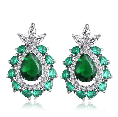 Set Joyería Fina Esmeralda Collar, Aretes, Pulsera Y Anillo