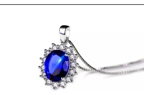 Collar Elegante Diseño Lady Di Zafiro Plata S925 Oro Blanco
