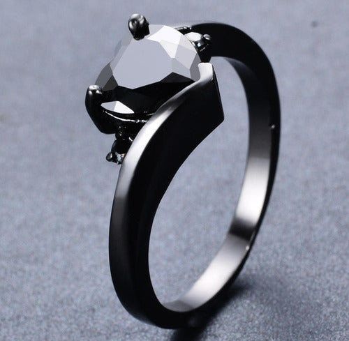 Elegante Anillo De Corazón Oro Negro Diamante Black Gold N