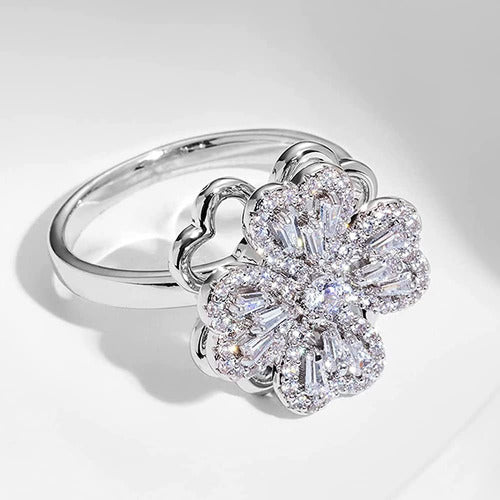 Anillo Giratorio De Flor Antiestres Circonia Plata 925 Dtup®