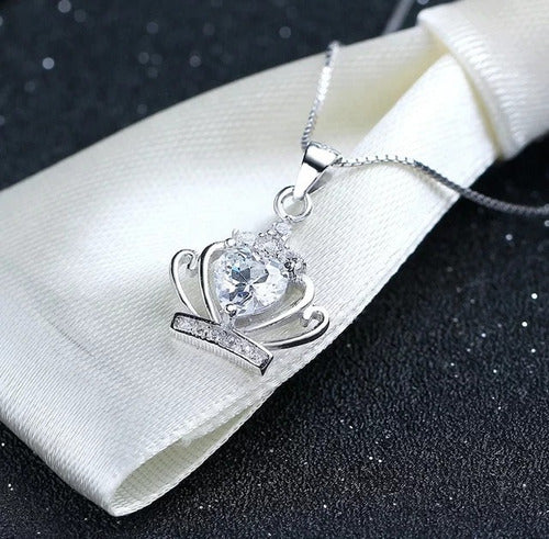 Collar De Corona Reina Circonio Plata 925 Elegante Regalo