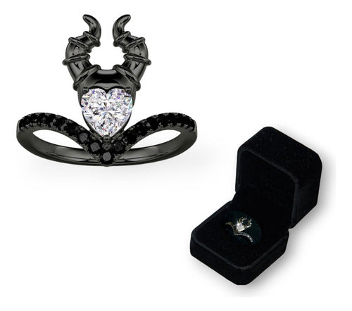 Anillo Negro Hada Madrina Corazón Princesas C/estuche Dtup®