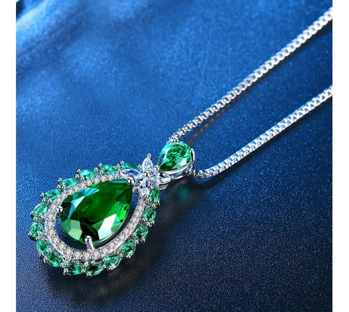 Set Joyería Fina Esmeralda Collar, Aretes, Pulsera Y Anillo