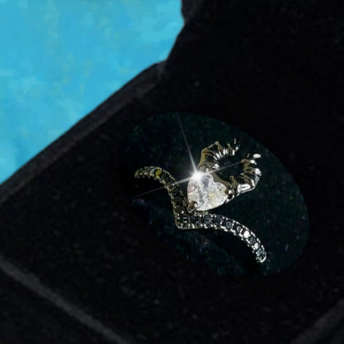 Anillo Negro Hada Madrina Corazón Princesas C/estuche Dtup®