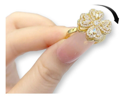 Anillo De Flor Giratorio Anti Estrés Chapado En Oro De 18k