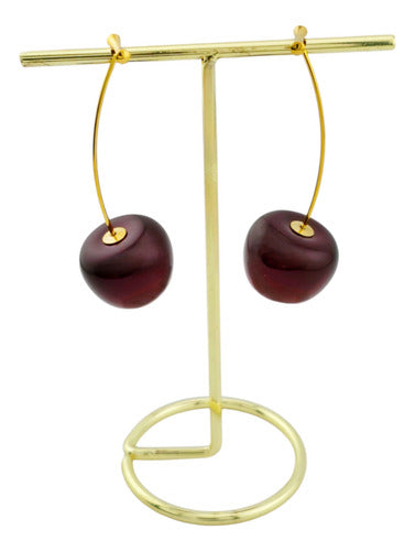 Elegantes Aretes Largos De Cereza Chapados En Oro 10k Dtup®
