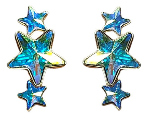 Finos Aretes De Moda Estrellas Brillantes Baño De Oro De 24k