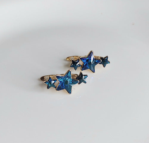 Finos Aretes De Moda Estrellas Brillantes Baño De Oro De 24k
