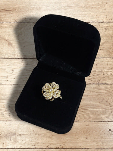Anillo De Flor Giratorio Anti Estrés Chapado En Oro De 18k