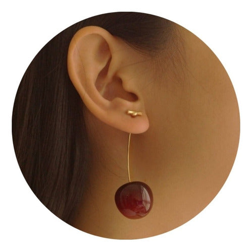 Aretes Largos De Cereza Moda Coreana Oro Laminado Dtup®