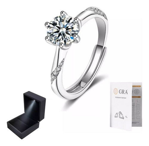 Anillo Fino Diamante Moissanita Plata 925 Y Oro Blanco Dtup®