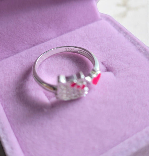 Anillo De Plata 925 Corazón Rosa Hello Kitty Circonias Dtup®