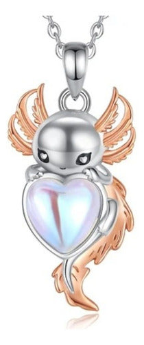 Collar Ajolote Piedra Lunar Plata .925 Oro Blanco 18k Dtup®