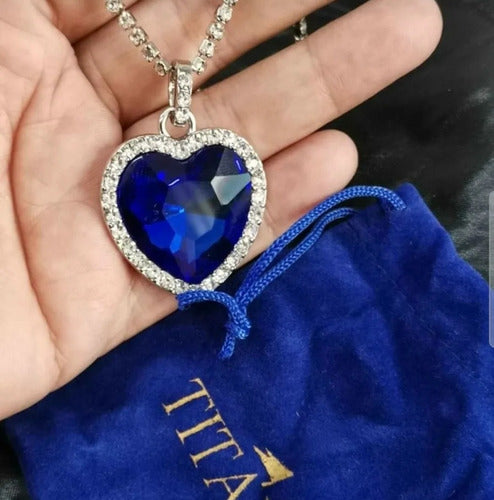 Collar Titanic Corazón + Estuche Azul + Bolsita Titanic