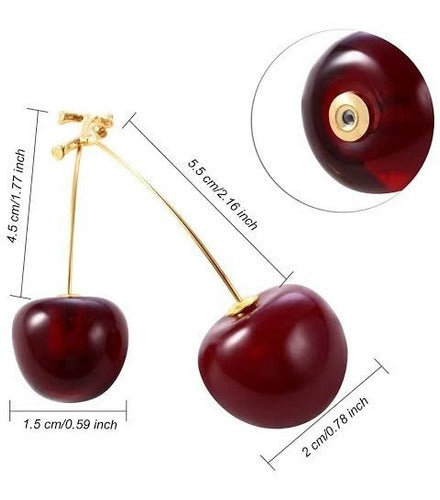 Aretes Largos Cereza  Elegantes Oro 18k Frutal Regalo Kawaii