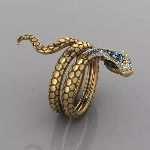 Anillo De Serpiente De Lujo  Con Circonias Elegante Gótico