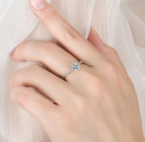 Anillo Fino Diamante Moissanita Plata 925 Y Oro Blanco Dtup®