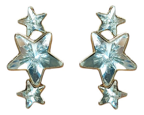 Finos Aretes De Moda Estrellas Brillantes Baño De Oro De 24k