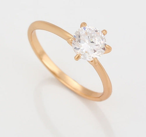 Anillo De Compromiso Solitario Chapado En Oro De 18k