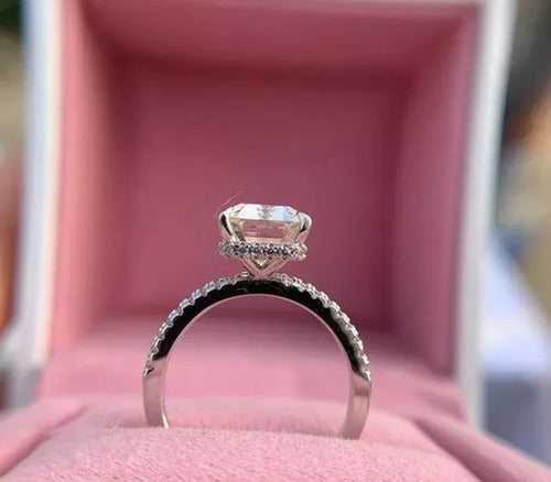 Anillo Compromiso Corte Esmeralda Plata 925 Oro Blanco 18k