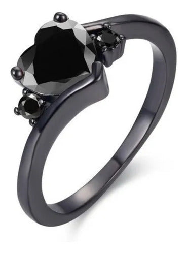 Elegante Anillo De Corazón Oro Negro Diamante Black Gold N