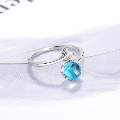 Anillo Cola De Sirena Gota Azul Plata Ley S925 La Sirenita