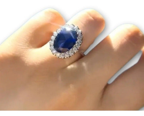 Anillo Princesa Lady Di Oro Blanco Piedra Grande Plata S925