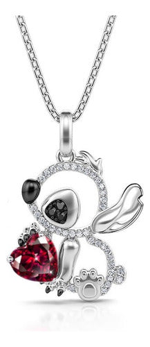 Collar Lilo & Stitch Corazón Circonio Ohana Plata 925 Dtup®
