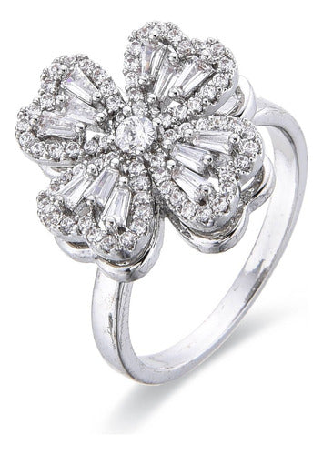 Anillo Giratorio De Flor Antiestres Circonia Plata 925 Dtup®