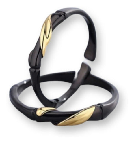 Set Anillos Pareja Calidad Oro Negro Bambú Elegante Regalo