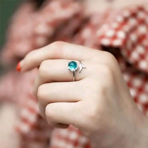 Anillo Cola De Sirena Gota Azul Plata Ley S925 La Sirenita