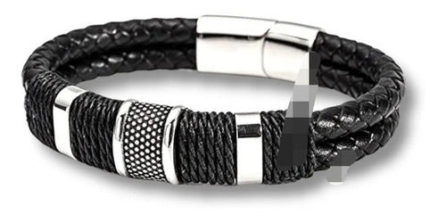 Pulsera Para Hombre Piel Cuero Genuino Broche Magnético