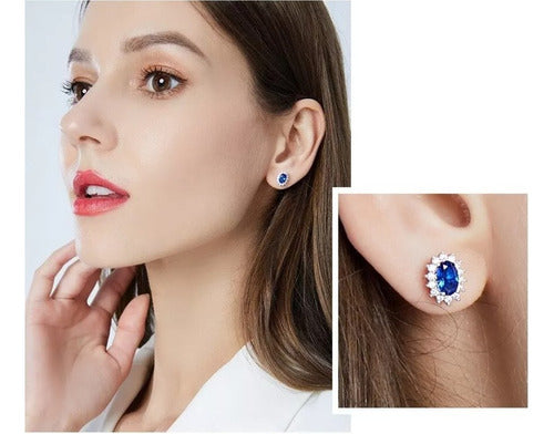 Finos Aretes Lady Di Zafiro 3.0 Ct Plata Esterlina 925 Dtup®