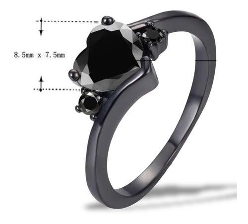 Elegante Anillo De Corazón Oro Negro Diamante Black Gold N