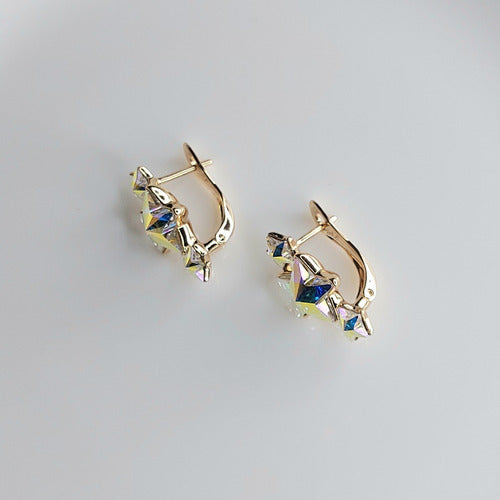 Finos Aretes De Moda Estrellas Brillantes Baño De Oro De 24k