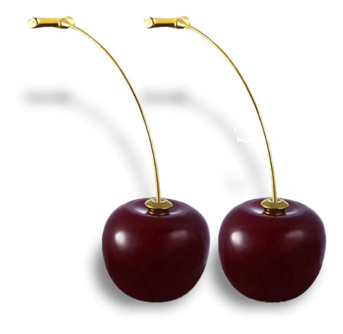 Elegantes Aretes Largos De Cereza Chapados En Oro 10k Dtup®