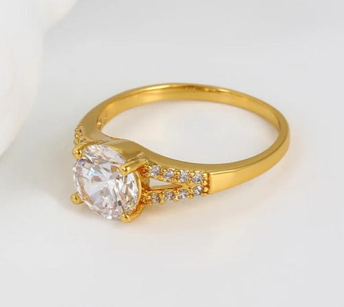 Anillo Compromiso Chapado En Oro De 18k Piedra Grande