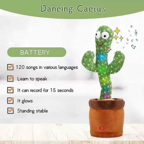 Juguete Didáctico Cactus Bailarin Recargable Luz Y Sonido
