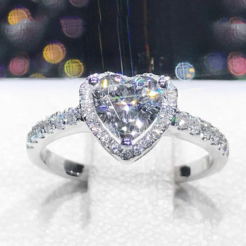 Anillo De Compromiso Corazón Corte Diamante Plata 925 Dtup®