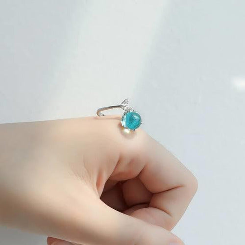 Anillo Cola De Sirena Gota Azul Plata Ley S925 La Sirenita
