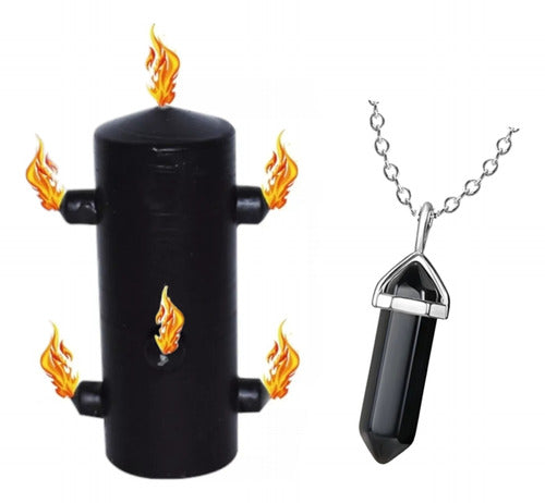 Velón Negro De 7 Mechas Tumba Brujería Personalizado