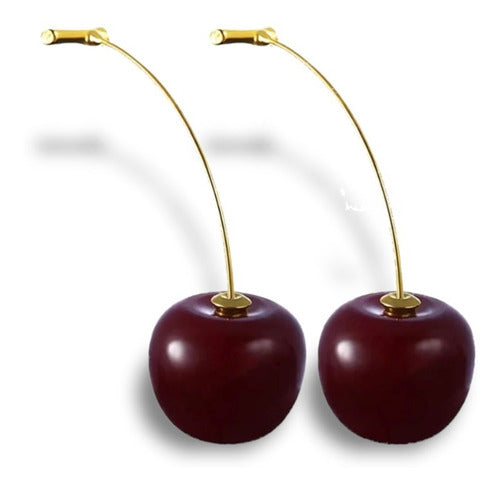 Aretes Largos Cereza  Elegantes Oro 18k Frutal Regalo Kawaii