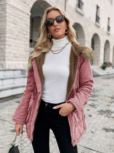 Abrigo Largo De Moda Afelpado Gorro Ligero Calidad Premium