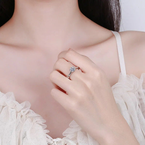 Anillo Fino Diamante Moissanita Plata 925 Y Oro Blanco Dtup®