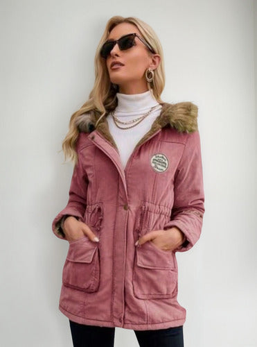 Abrigo Largo De Moda Afelpado Gorro Ligero Calidad Premium