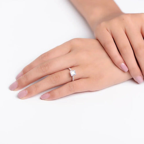 Anillo D/compromiso Elegante Diamante Cuadrado Plata Alemana