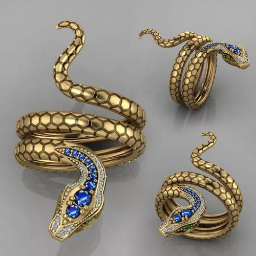 Anillo De Serpiente De Lujo  Con Circonias Elegante Gótico