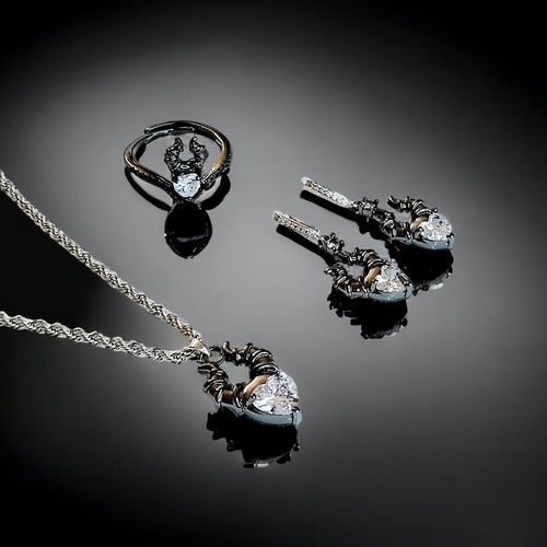 Set De Joyeria Circonias Platino Negro Malefica Dtup®