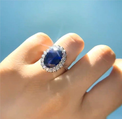 Anillo Princesa Lady Di Oro Blanco Piedra Grande Plata S925